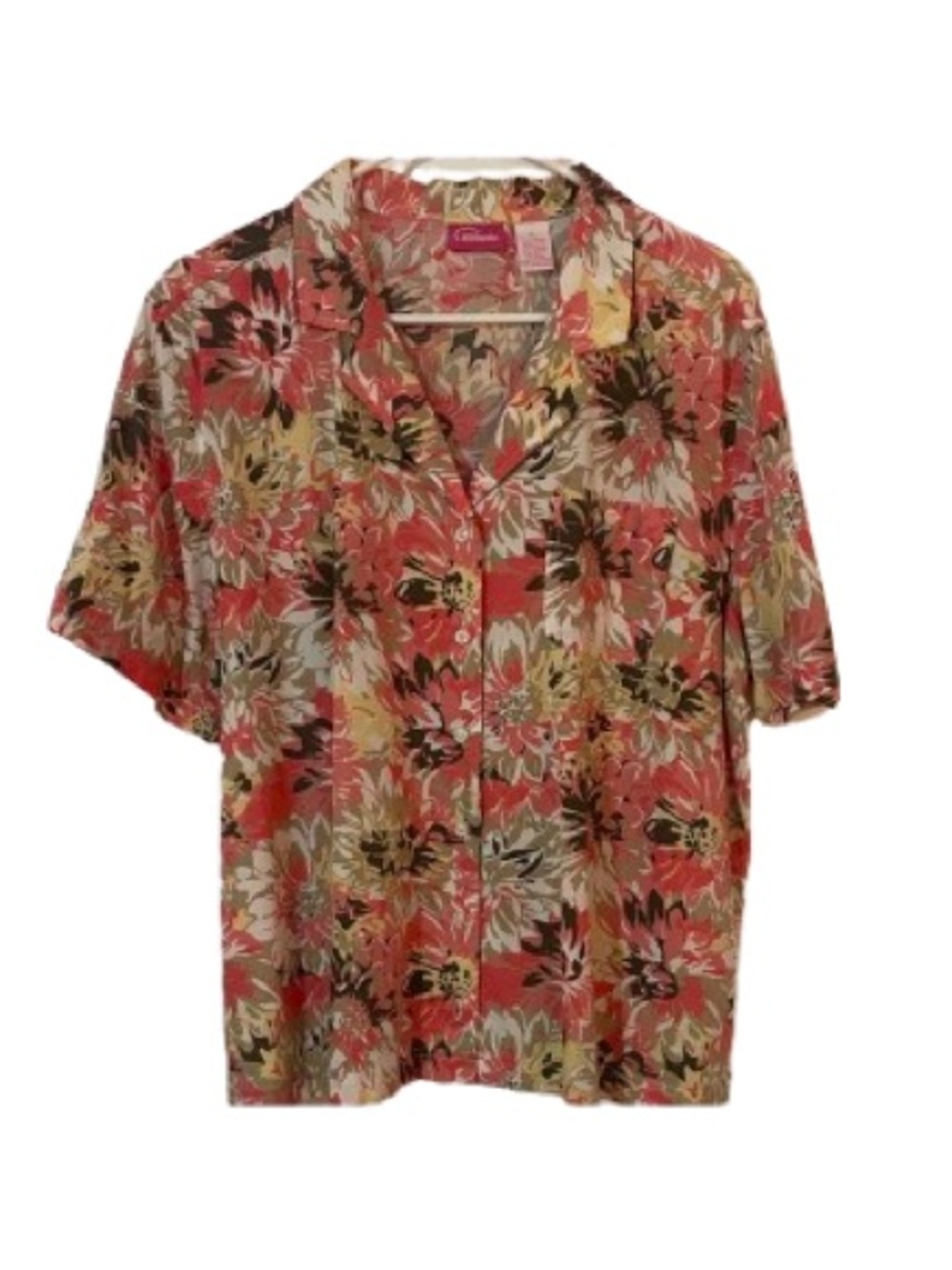 Vtg 90s Pappagallo Tropical Floral Blouse Short Sleeve XL Cotton Rayon